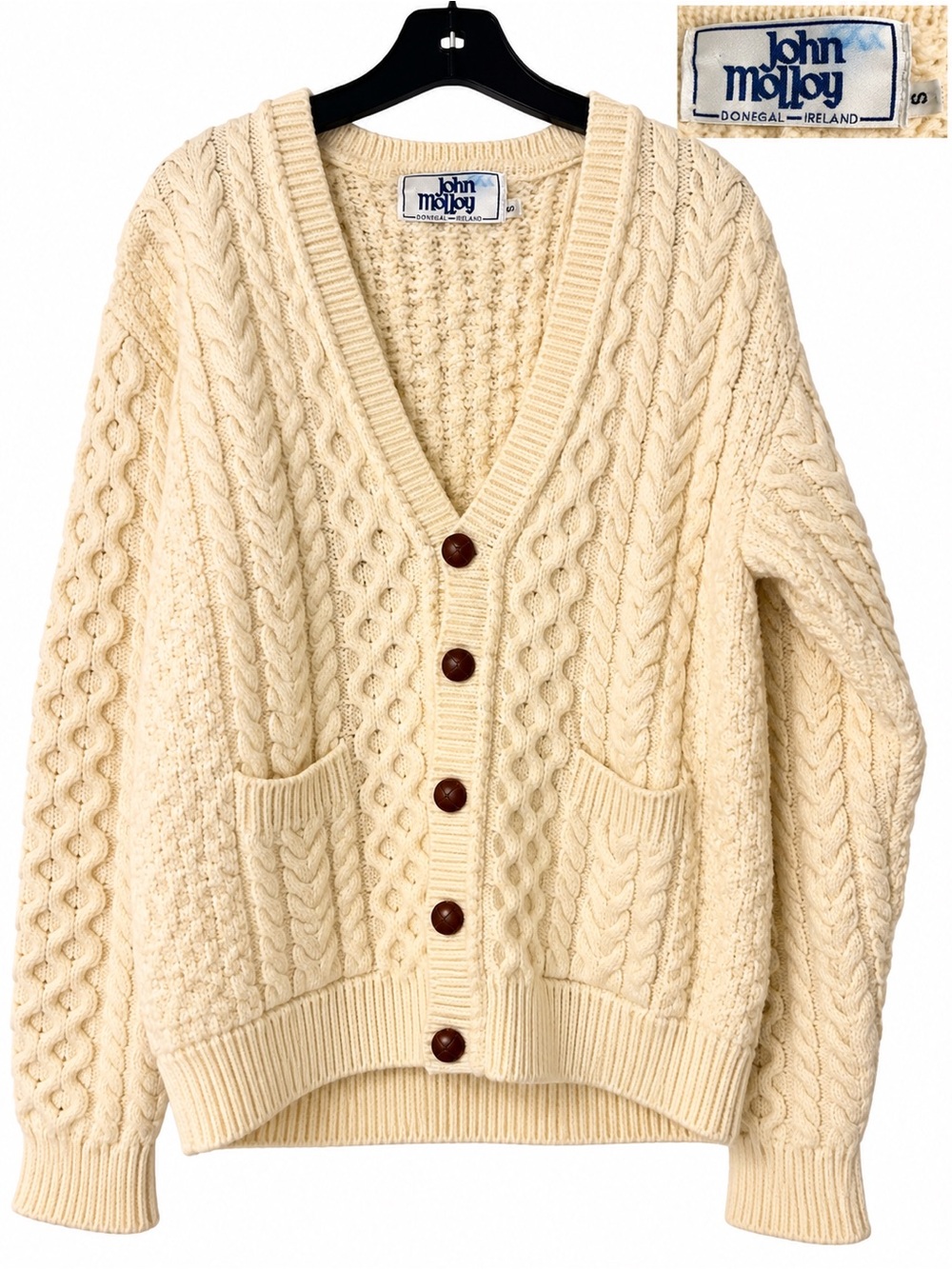 VTG John Molloy Donegal Ireland 100% Irish Wool Fisherman Cardigan – Size S